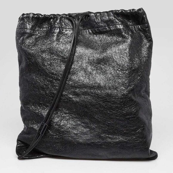 Balenciaga Black Leather Arena Drawstring Backpack Bag - Picture 1 of 10